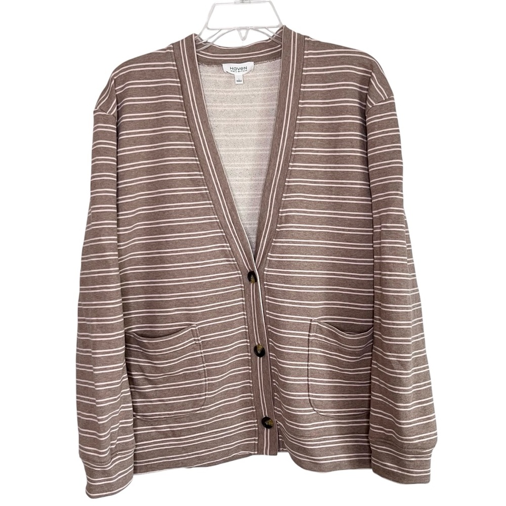 Haven Well‎ Within French Terry Cardigan Taupe Brown/Pink L